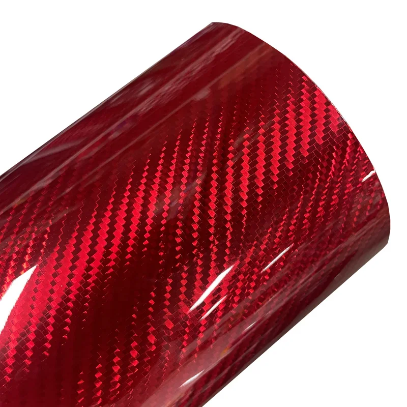 Película de envoltura de vinilo de fibra de carbono roja cromada 5D brillante para mascotas Premium, pegatina autoadhesiva DIY, lámina de envoltura para coche y motocicleta