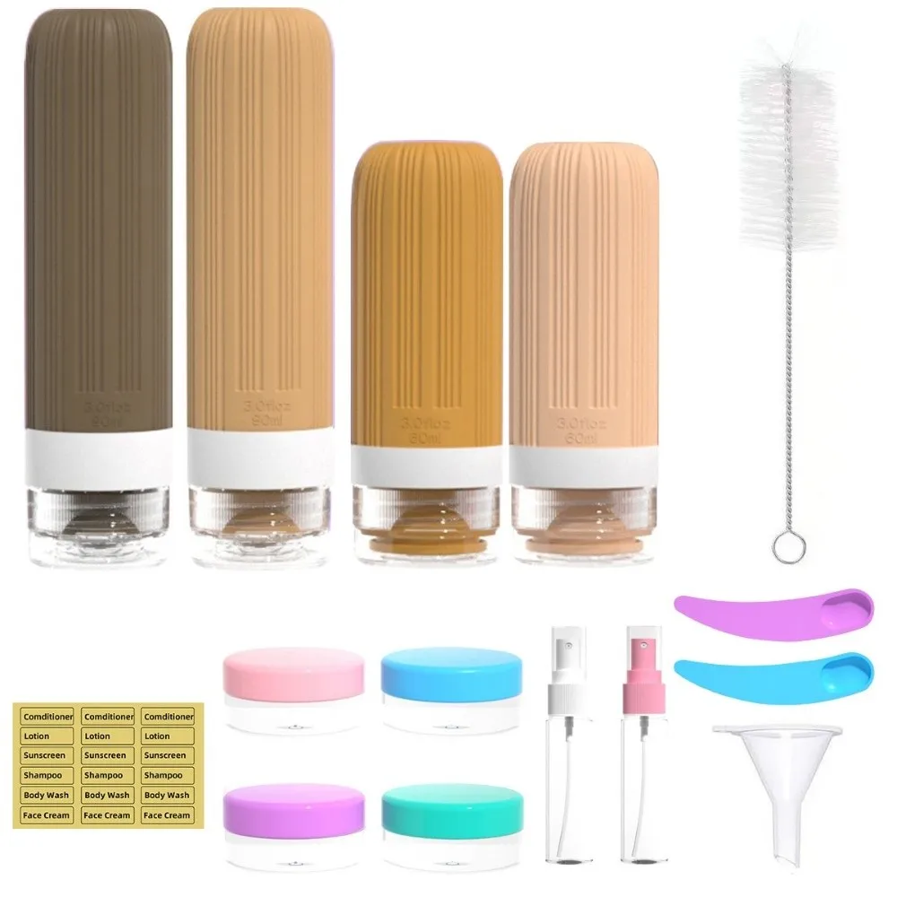 ชุดขวดเดินทางกันรั่ว 60/90 มล. แบบพกพา ขวดโลชั่นแบบเติมได้ ขวดบีบน้ำยาแบบนิ่ม ชุดขวดใส่โลชั่น