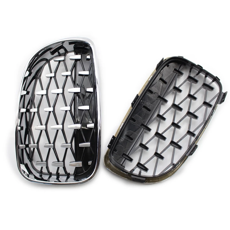 2X Front Kidney Diamond Meteor Grille Grills For -BMW 1 Series E81 E82 E87 E88 LCI 2007-2013 Racing Grills Chrome