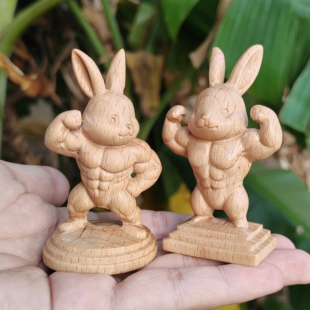 Hand-Carved Wooden Rabbit Ornaments, Cartoon Style, Animal Theme, Suitable for Desktop Decorations, Interior Decorations, Holiday Decorations, Living Room, New Year Gifts, Birthday Gifts, Centerpieces