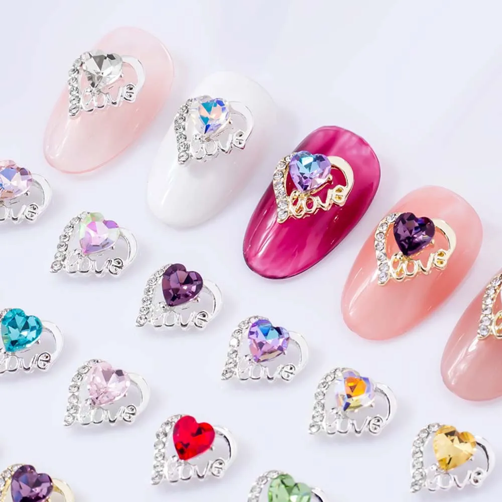 10pcs Valentine's Day Heart Nail Art Charm 3D Love Crystal Gem Nail Rhinestone Crafts DIY Sparkle Gem Luxury Nail Accessories