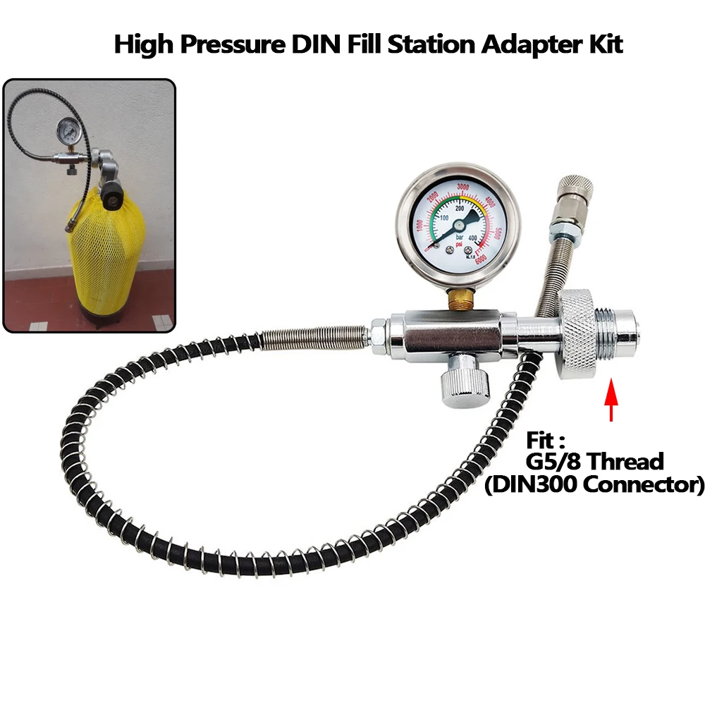 Estación de llenado de aire comprimido HPA, adaptador de carga de recarga DIN, tanque de buceo, botella grande a tanque pequeño G5/8 "DIN 232/300 Bar