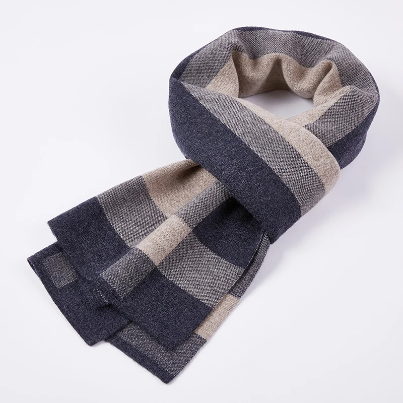 2024 New 100% Wool Long Scarf Men Winter Warm Luxury Striped Neck Scarves Classic Business Plaid Red Black Scarf Shawls