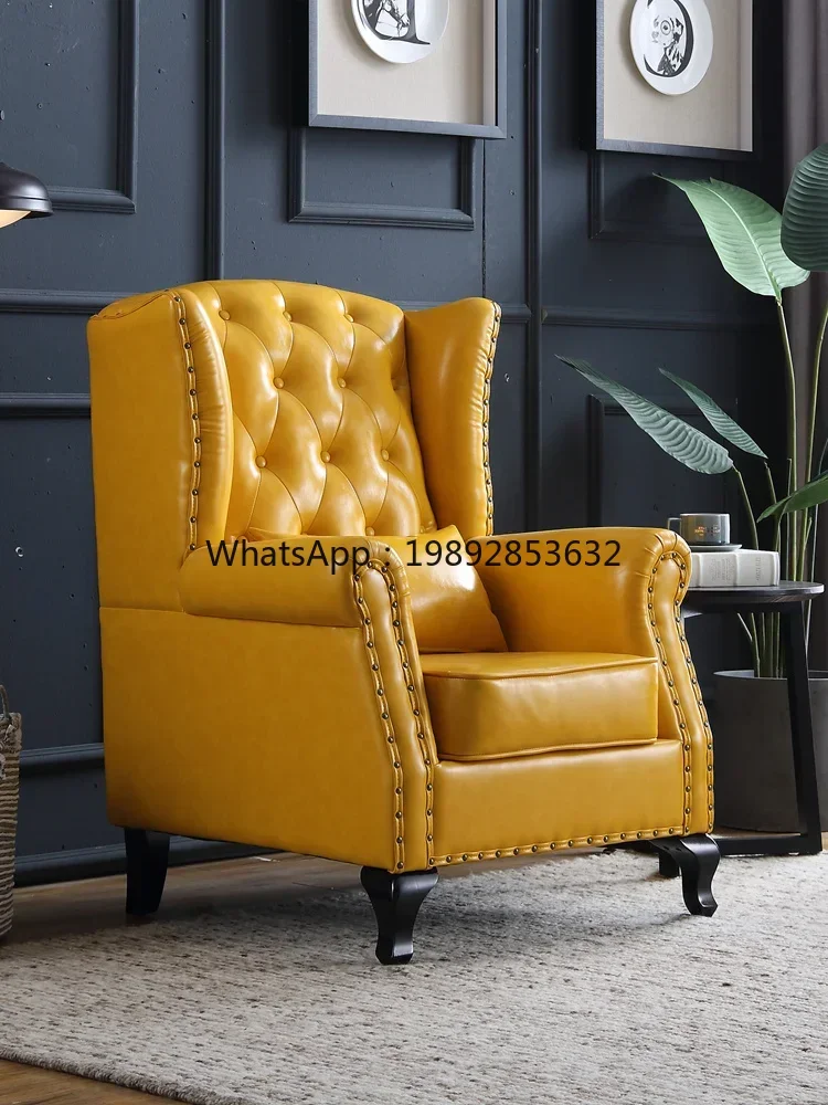 YZ  American Style Wingback Chair Living Room Single-Seat Sofa  Simple European Leather  High Back