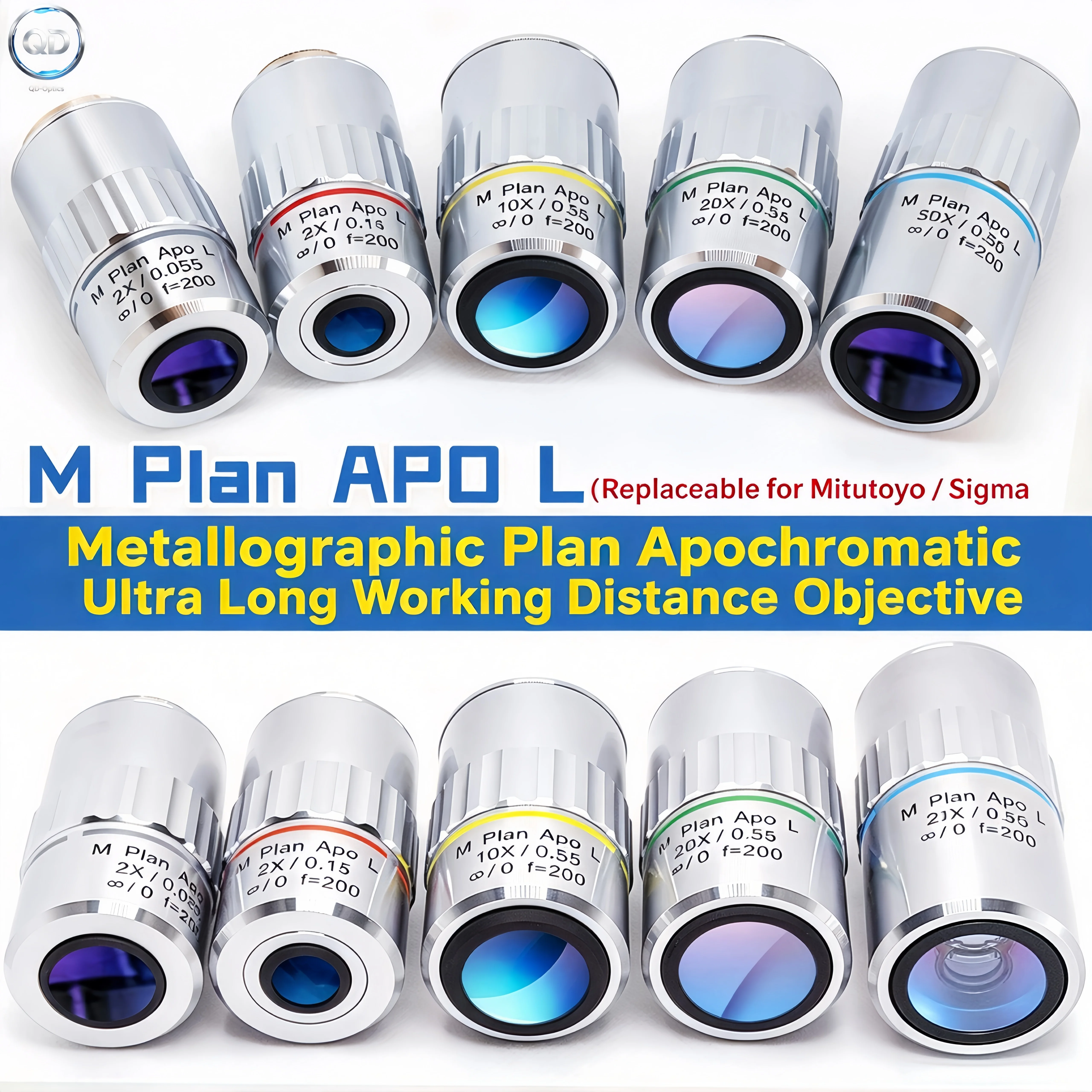 2X/5X/10X/20X/50X Metallographic Flat-Field Apochromatic Ultra-Long Working Distance Objective Lens M Plan APO L Infinity Lens