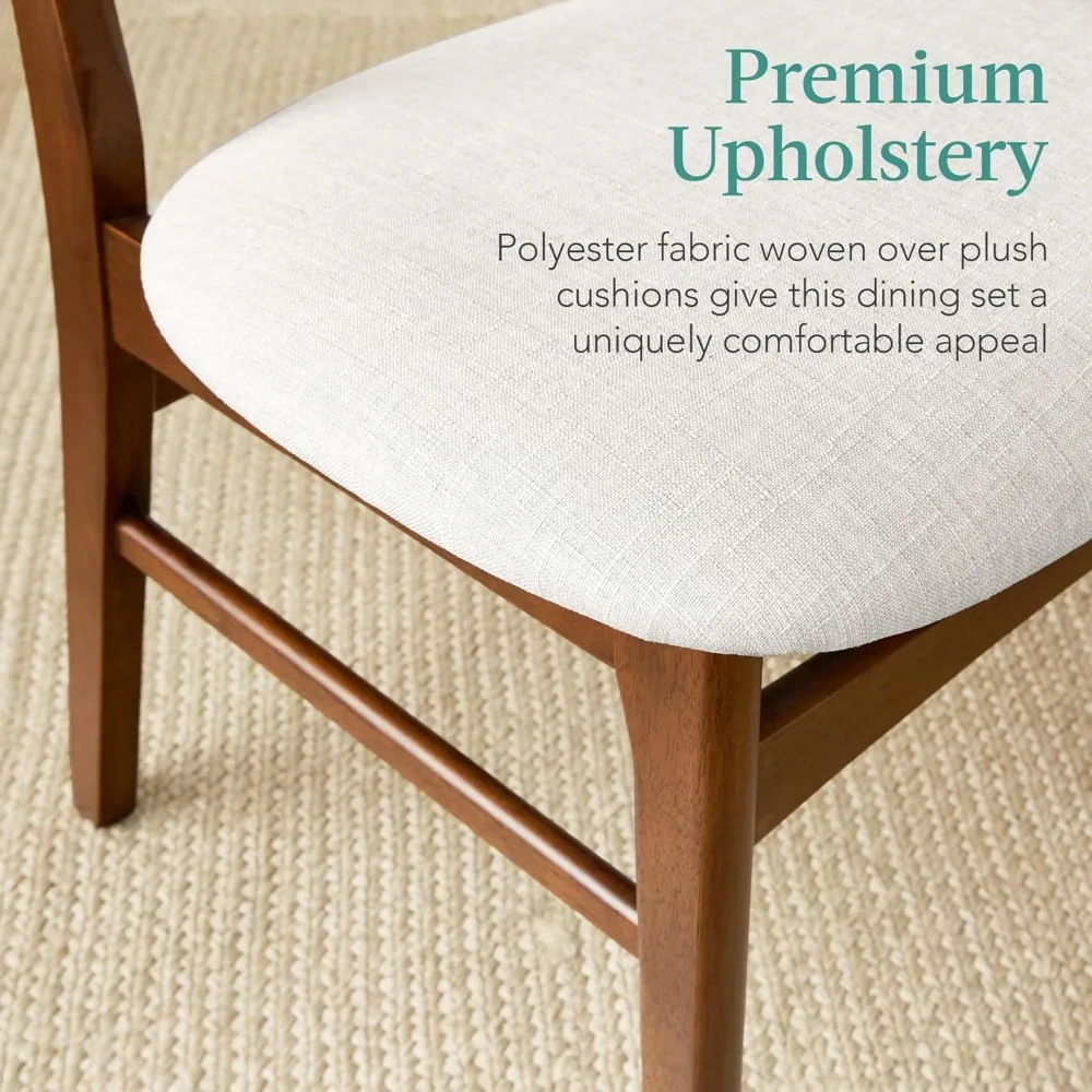 طقم طعام خشبي حديث مكون من 7 قطع في منتصف القرن مع 6 كراسي منجدة وطاولة مطبخ