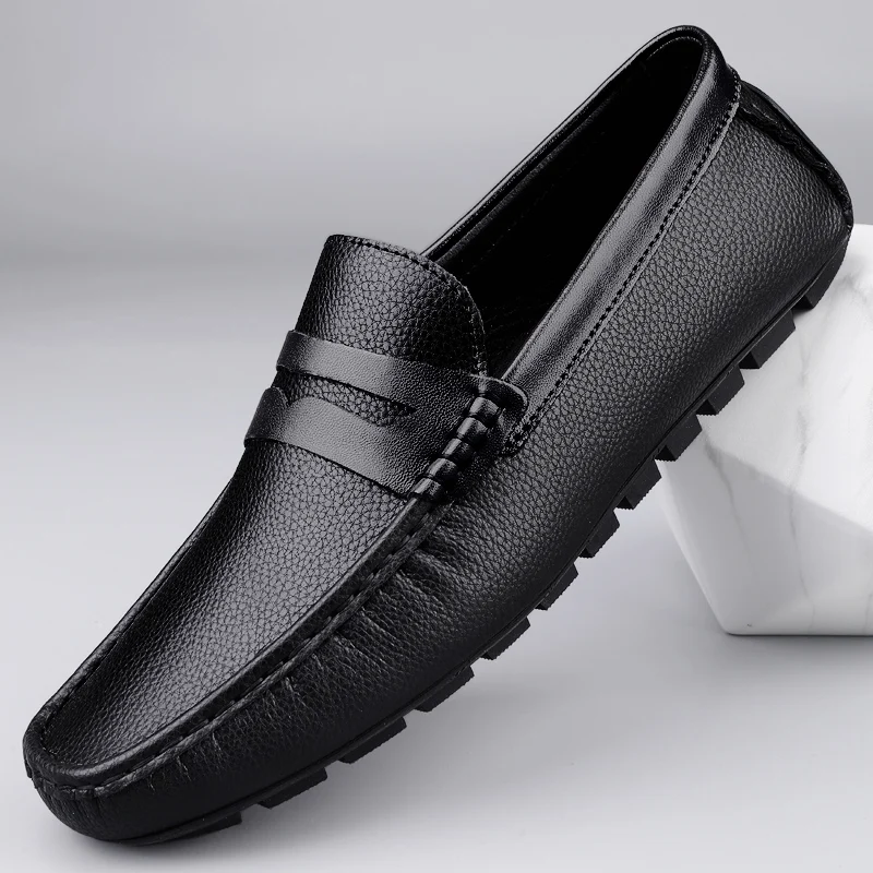 Plus Size 38-46 2025 Vintage Penny Loafers Man Luxury Boat Shoes Men Moccasins Leather Slip On Flats Mens Casual Driving Shoes