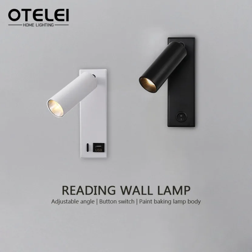 Luce di lettura a parete a LED con interruttore e porta USB faretto girevole camera da letto soggiorno studio illuminazione domestica decorazione