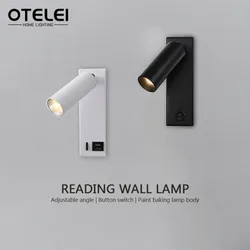 LED Wall Mounted Reading Light with Switch and USB Port Rotatable Spotlight Bedroom Living Room Study Home Lighting Decoration