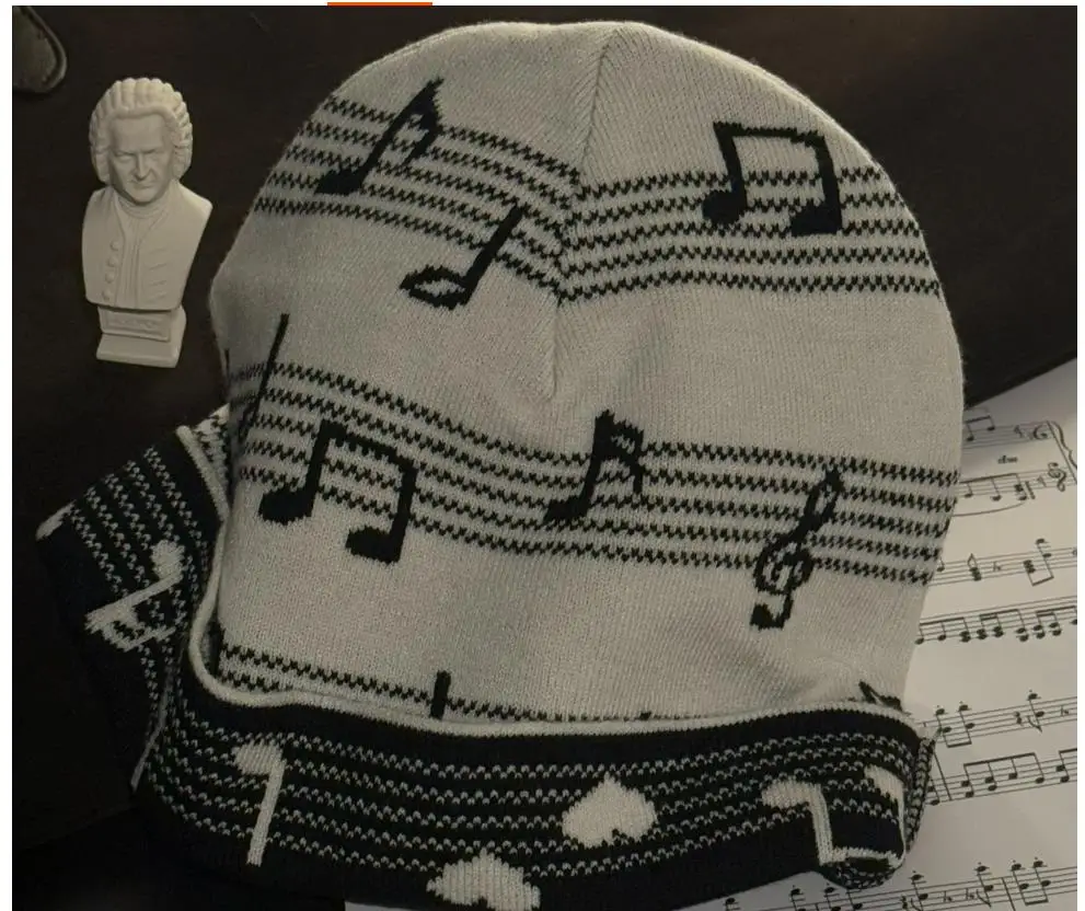 2026 Music Note Knit Hat  Black and White Five-Line Staff Love Jacquard Knitting Hat MZ285