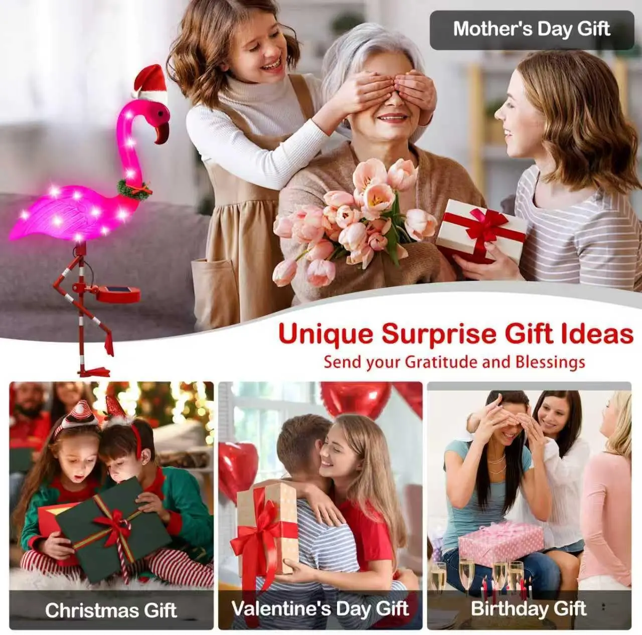 Paquete de 2 luces solares de flamencos, decoración impermeable para jardín al aire libre para patio, patio, camino, regalo perfecto para mujeres