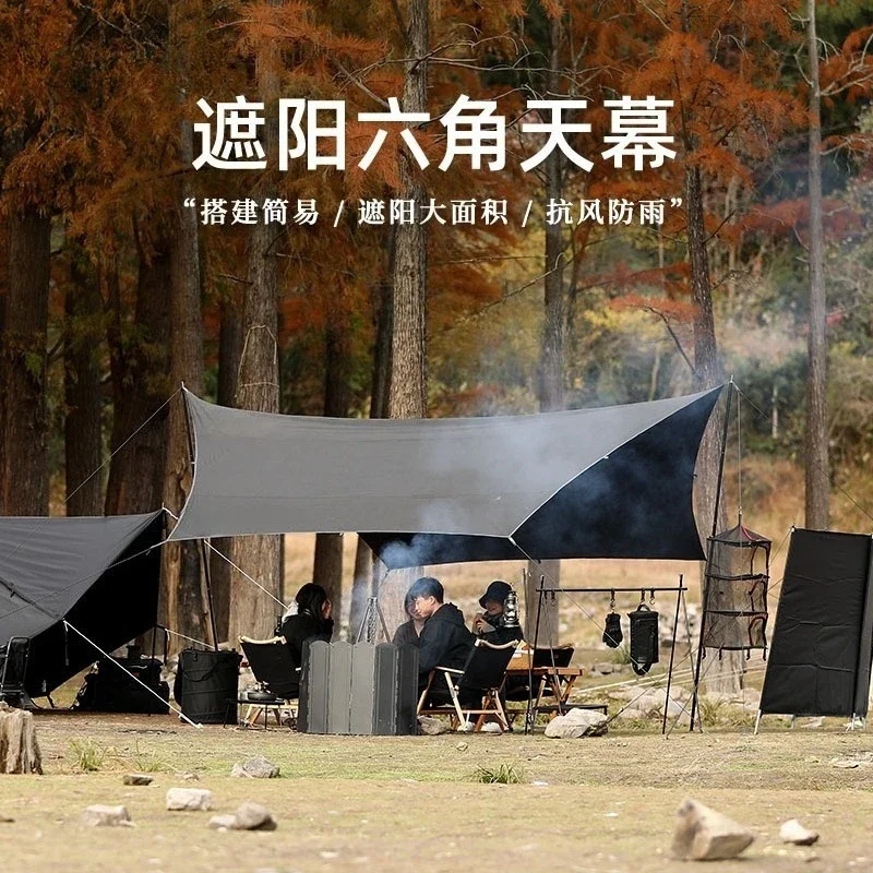 Hexagonal canopy tent, outdoor portable sunshade and sunscreen thickened large canopy, tent curtain