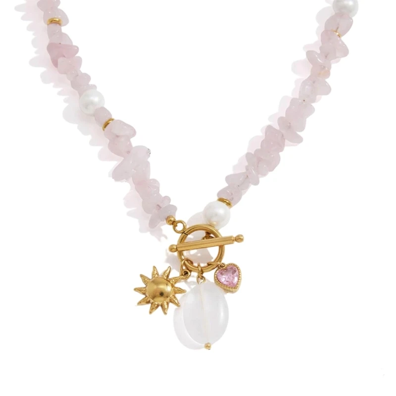 Daily Wear Fashion Necklace for Women, Natural Stone Chip Beads with Toggle Clasp, Smooth Detail and Easy Styling E0BF