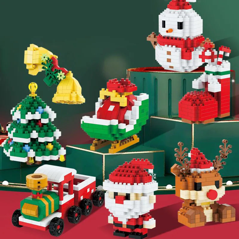 DIY Mini Christmas Building Block Model Santa Claus Snowman Sled Christmas Tree Block Toy Christmas Decoration Party Gifts