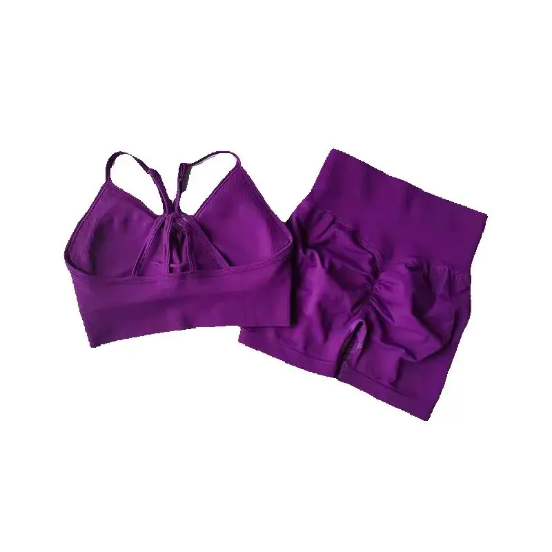 2 pièces ensembles de Yoga femmes taille haute tenues d'entraînement vêtements de sport vêtements de sport costumes de sport Fitness survêtement vêtements de sport Shorts costume
