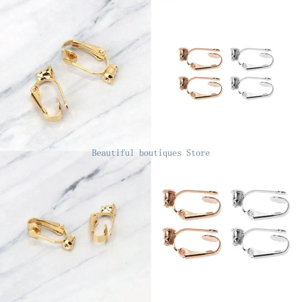 U4LF 2Pcs/set Earring Clip Backs Clip-on Earring Converter Components Findings with Post for None Pierced Ears Silver Gold