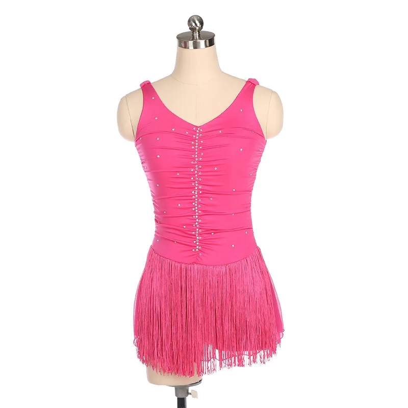 

customized Children's adult figure skating dress girls' performance costume competition grading skirt nylon tassel hot stamping