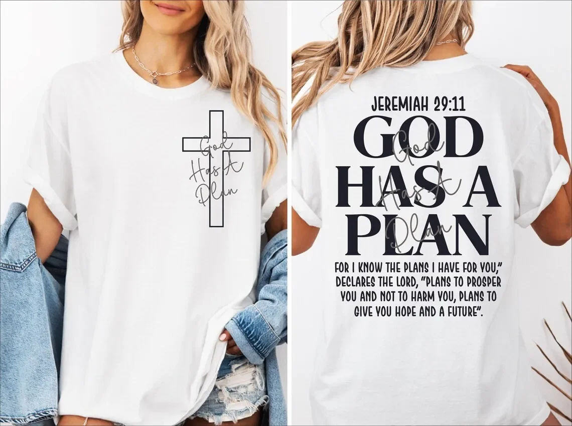Jeremiah 29:11 God Has A Plan Christian T Shirt Women Bible Verse Faith Based Scripture Cross Graphic Tee Summer Casual Fashion
