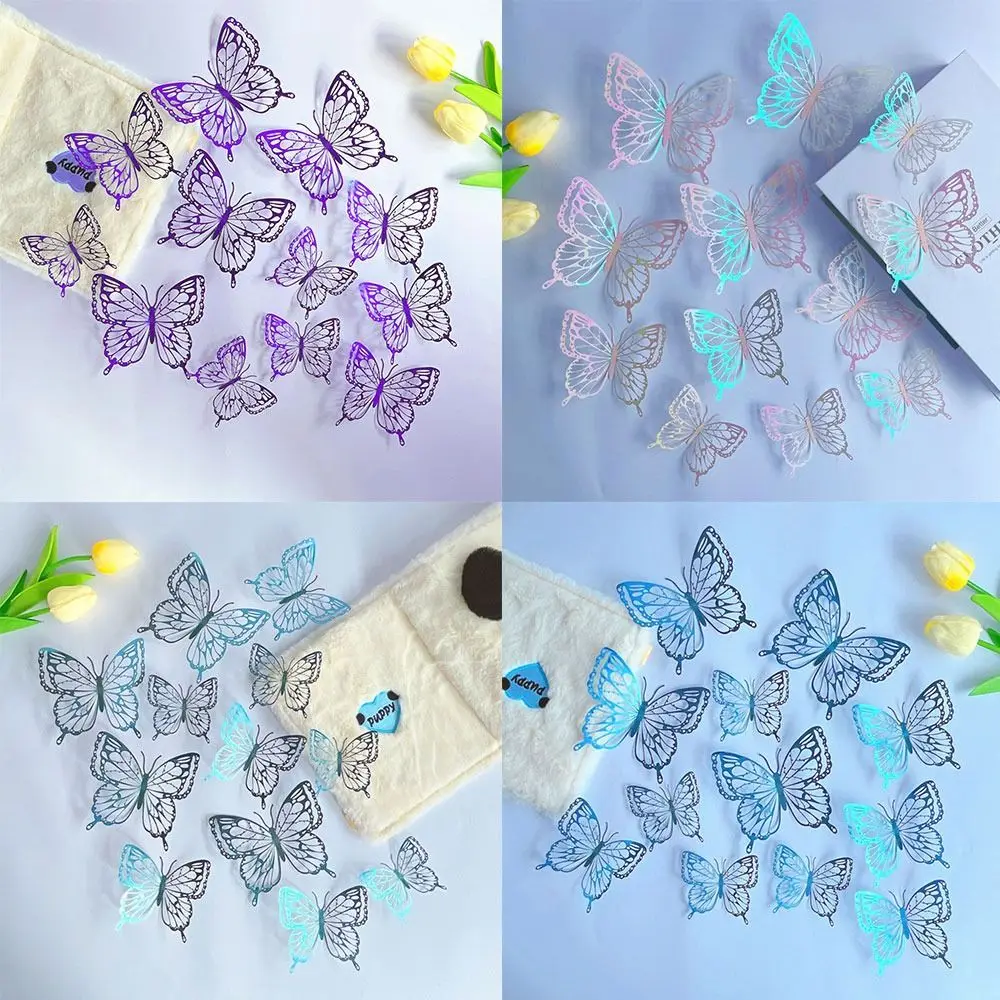 Can Be Removed 3D Hollow Butterfly Laser Reflective Multi-color Butterfly Wall Sticker Festival Decoration DIY Wallpaper