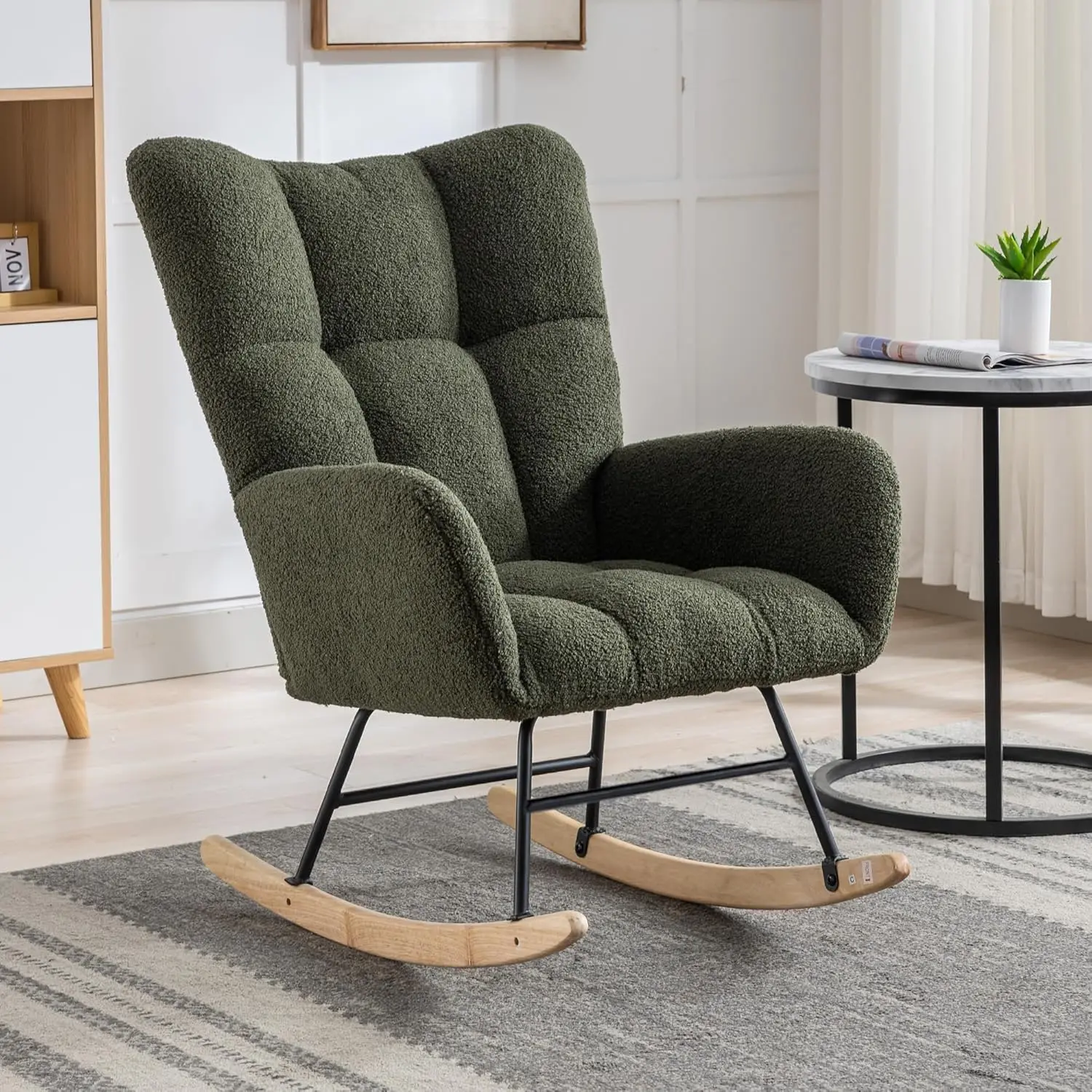 

Nursery Rochair Teddy Upholstered Glider Rocker Rocking Accent Chair With High Backrest Armchair Comfy Side Pocket Chair For