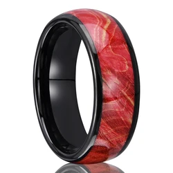 Men's Black Tungsten Carbide Ring 8mm Burgundy Cured Wood Wedding Promise Ring, Comfortable Fit for Daily Party Wedding