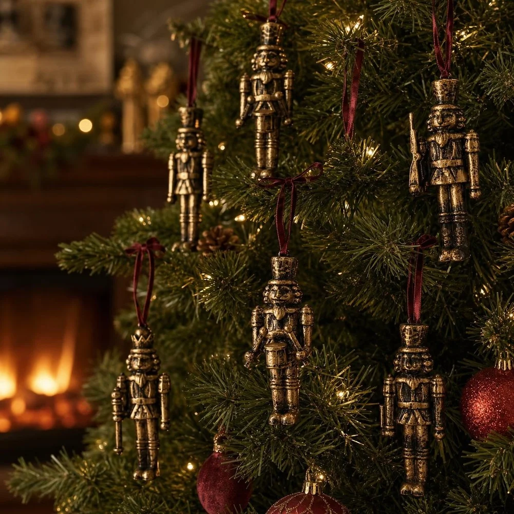 6pcs-nutcracker-pendants-47-inch-antique-bronze-finish-with-red-ribbon-for-christmas-tree-wreath-garland-decor