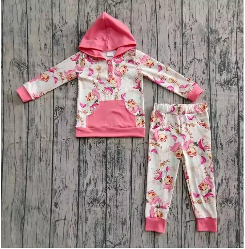 

Рождественский детский комплект, одежда для младенцев, толстовка с длинными рукавами для малышей, пуловер с карманами, штаны, толстовка с капюшоном для маленьких девочек, зимняя одежда