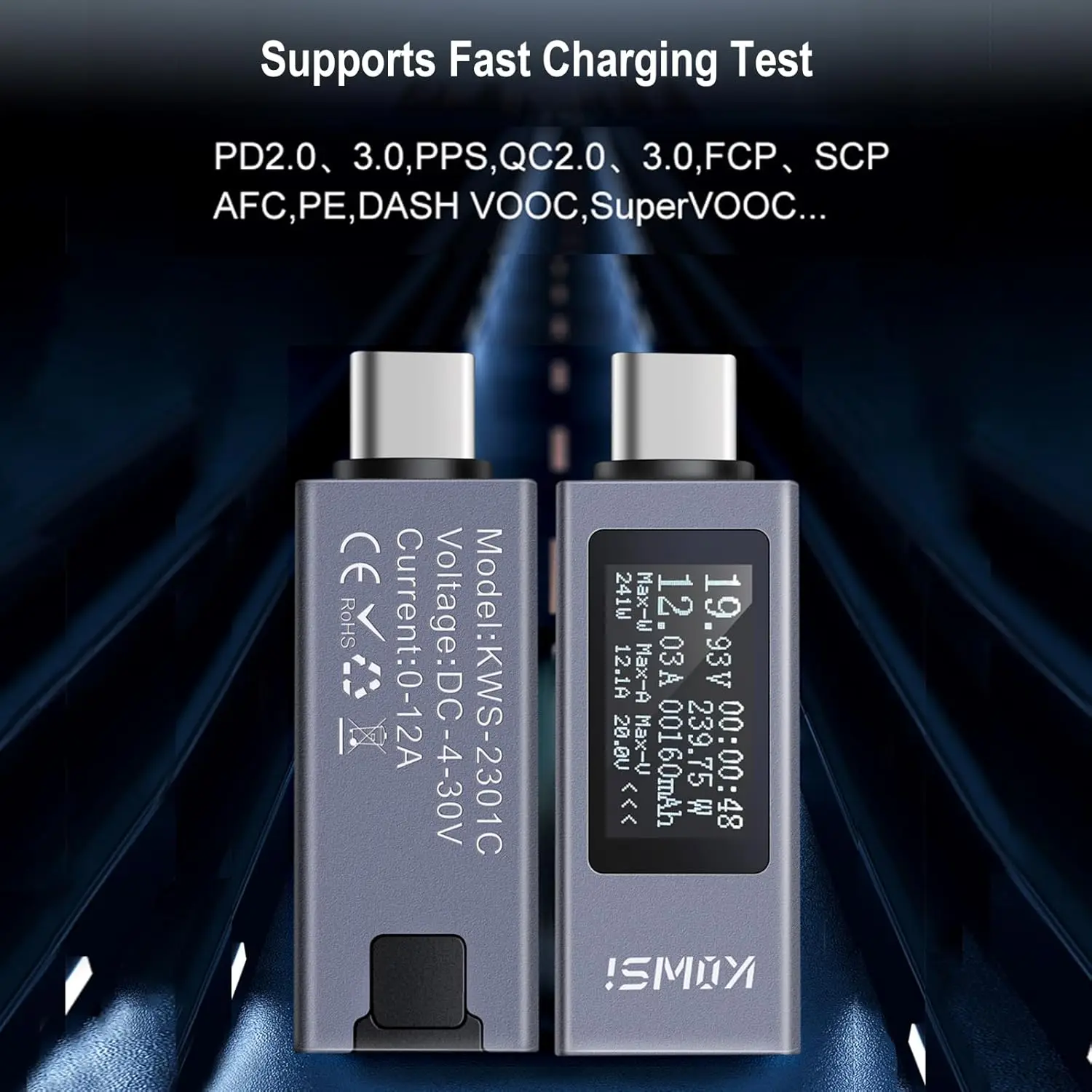 KWS-2301C KWS-2302C KWS-2303C Type-C Current Voltage Capacity Phone USB Tester DC 4-30V 0-12A Power Mobile Power Detector Test