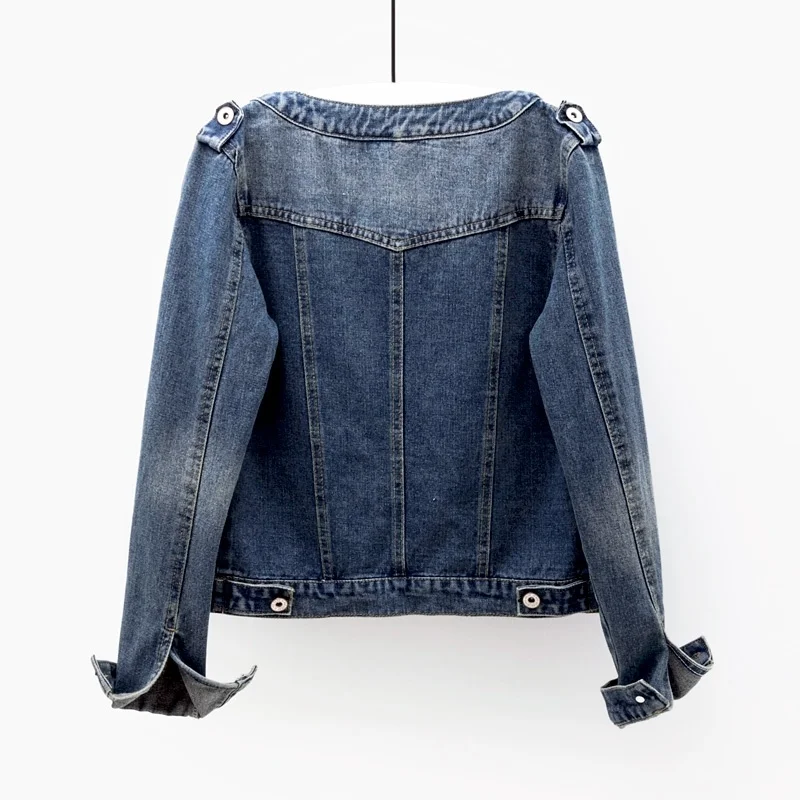 Spring Autumn Slim Vintage Blue Denim Jacket Coat Women Basic Outerwear Chaquetas Mujer Korean O-Neck Short Jeans Jacket Female