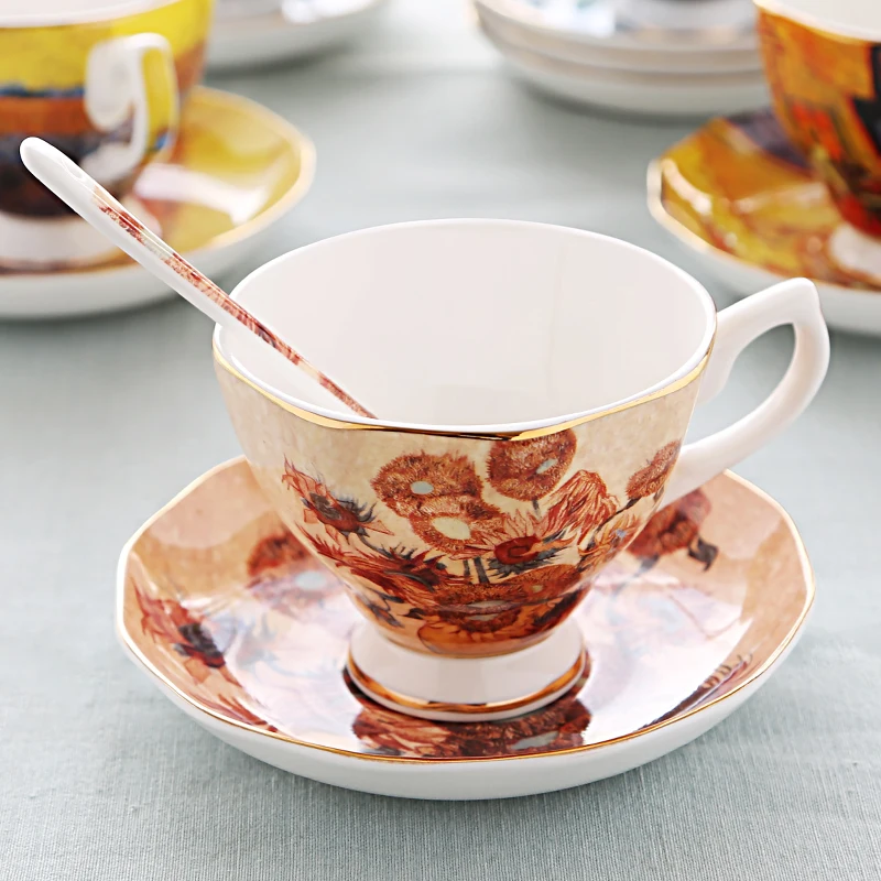 High quality bone china van gogh coffee cup with saucer coffee ceramic cup set household drinking utensils