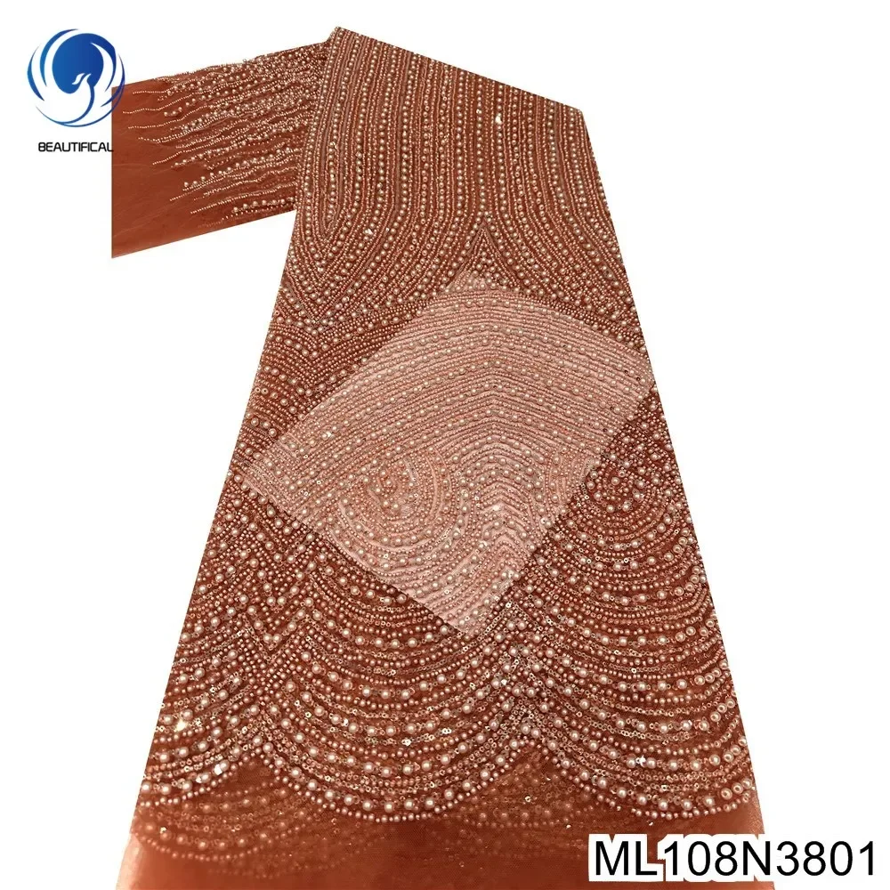 DIY Women Party Dress Fabric，Excellent Quality Beaded with Sequins Sewing Ornament,  French Tulle Lace ,ML108N38