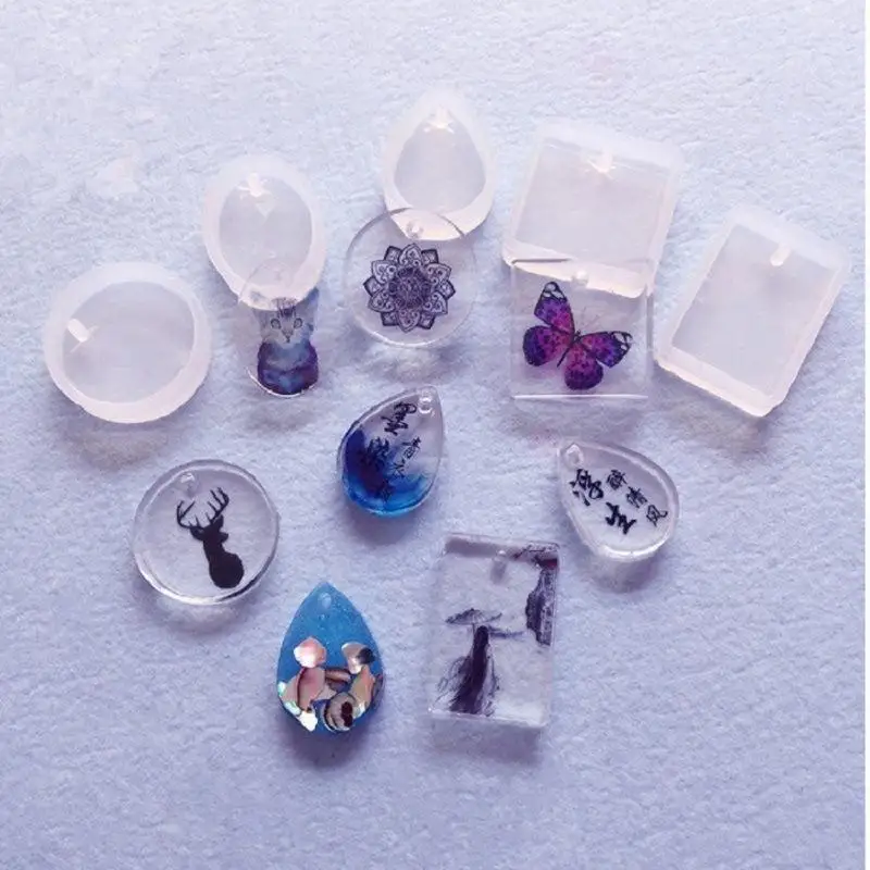 20Pcs Set DIY Keychain Pendant Casting Silicone Mould Kit With Keyrings Art Crafts Making Tools Crystal Epoxy Resin Mold