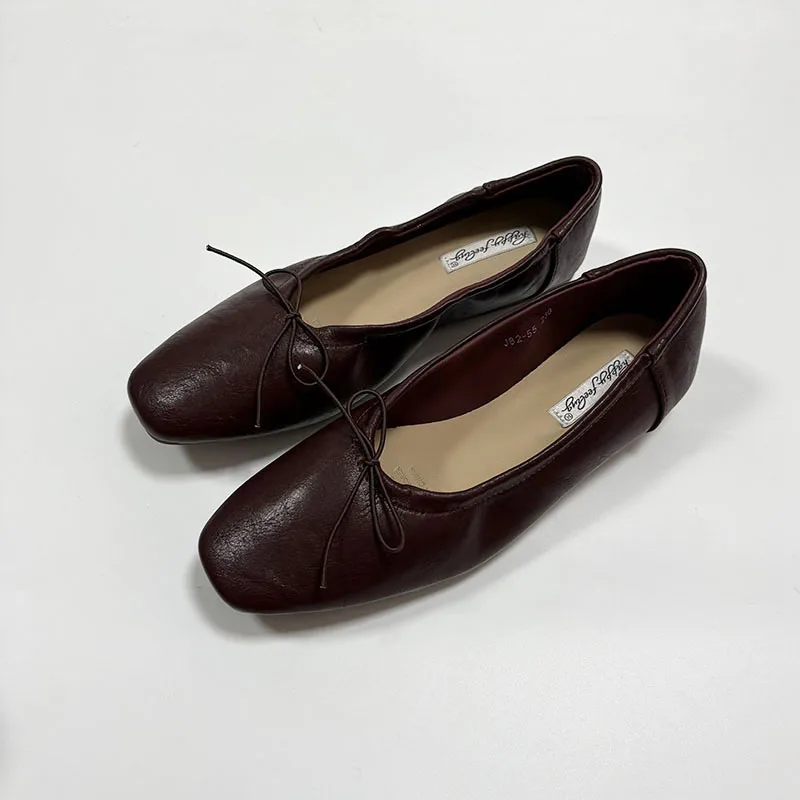 Weiche, modische flache Ballerinas mit Schleifenknoten zum Anziehen, neue Frühlings- und Herbstschuhe für Damen. – Detail 7