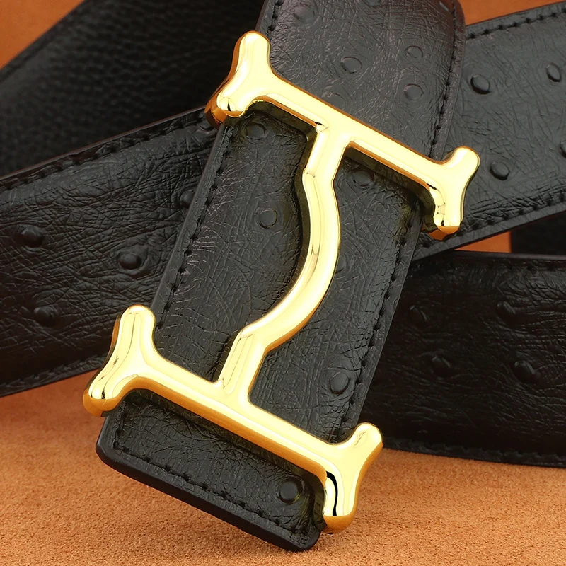 

Высококачественные ремни с пряжкой и буквами, мужские поясные ремни из натуральной кожи, ширина 3,8 см, страусиный узор, повседневные ceinture homme