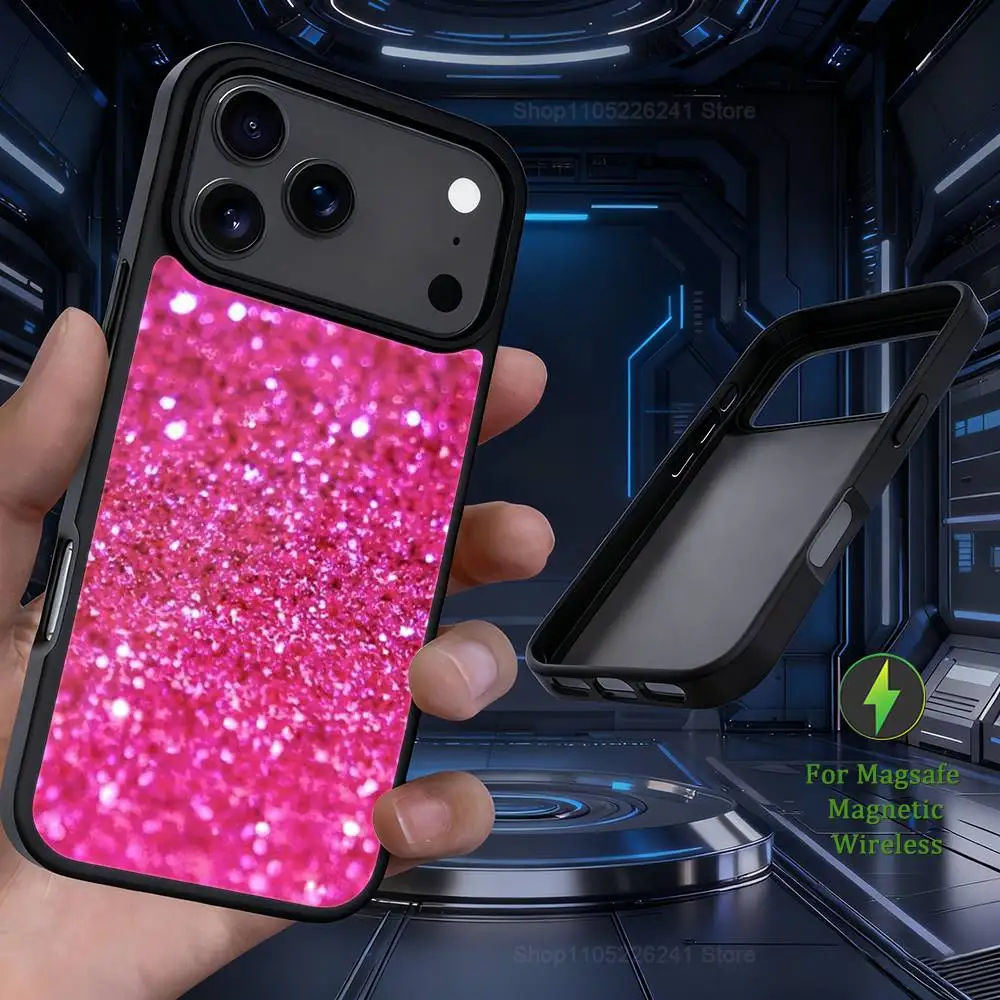هاتف مبهر باللون الوردي الفني اللامع لهاتف iPhone 17,12,11,16,15,13,14,Pro,Max,Plus,Mini, For Magsafe,حافظة شحن لاسلكية مغناطيسية
