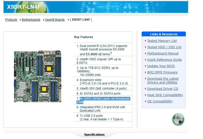 X9DR7-LN4F for Supermicro Motherboard,Xeon Processor E5-2600 V1 V2, i350 GbE controller (4 ports), 8x SAS2 (6Gb/s) ports