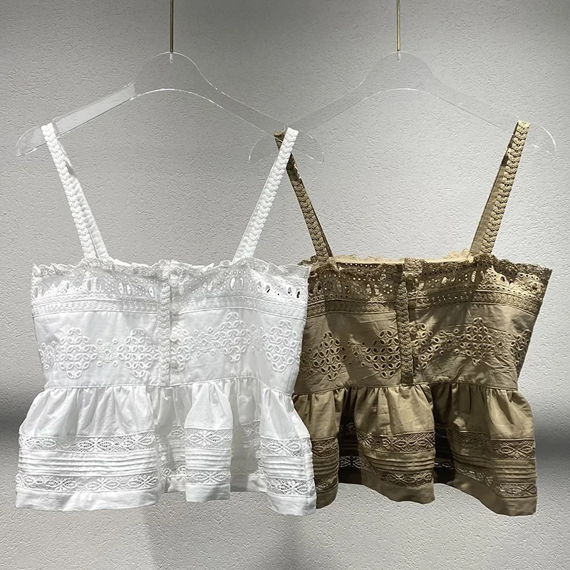 2026 Summer New Niche Solid Color Lace Cami Women Sexy Waist Shaping All-match Sleeveless Tank Tops