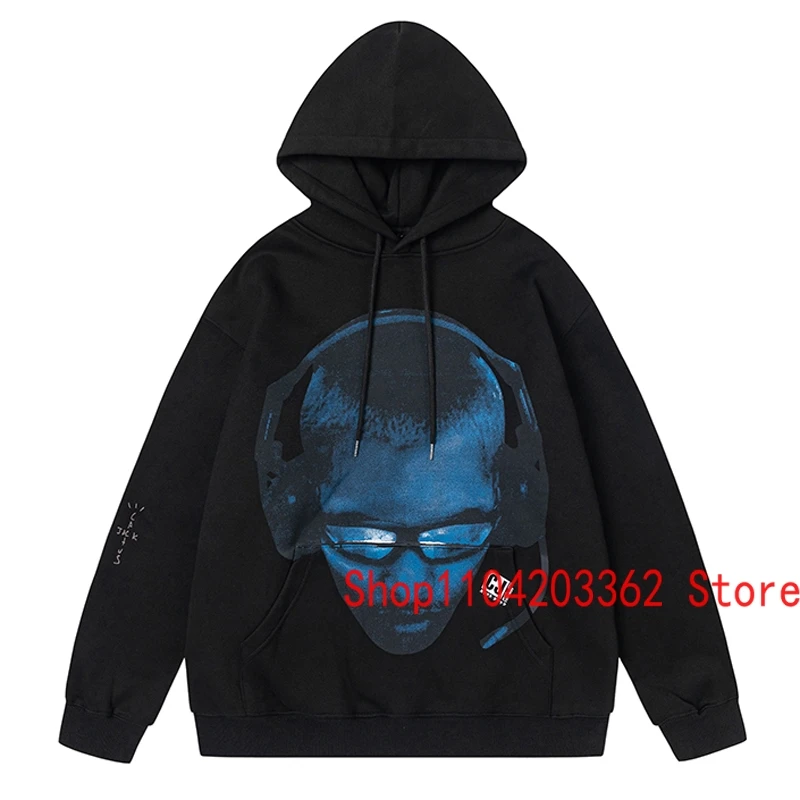 Streetwear Classic Black Mexican Cactus Jack Hoodie Men's Rap Hip-hop Style Game Boy Portrait Printed Pullover Couple Sweatshirt