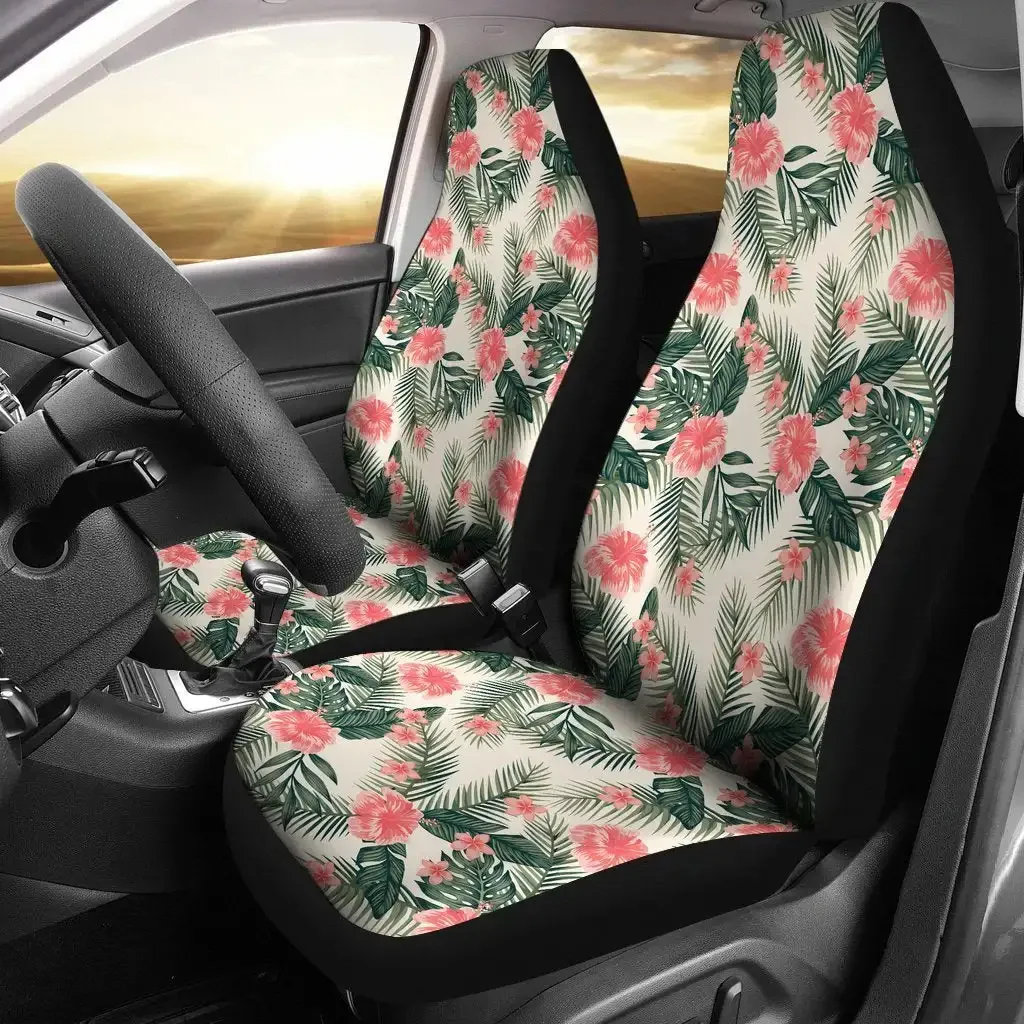 Hawaiian Hibiscus Plumeria Tropical Red Seat Cover Car Seat Covers Set 2 Pc, Car Accessories Car Mats