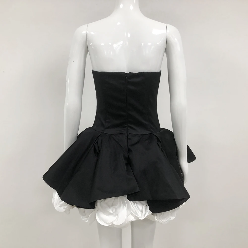 GORAFASHION-Robe de soirée blanche, élégante, sexy, sans bretelles, fleurs tridimensionnelles, plis verticaux, en fibre, courte, nouvelle collection