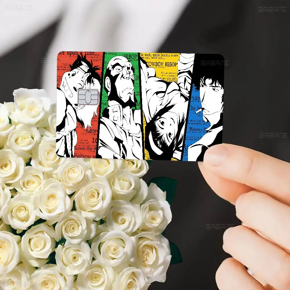 ملصقات جلدية لبطاقة الائتمان Cowboy Bebop Anime بدون بقايا لاصقة مقاومة للماء لبطاقة الائتمان VISA وبطاقة الوصول إلى مترو الأنفاق