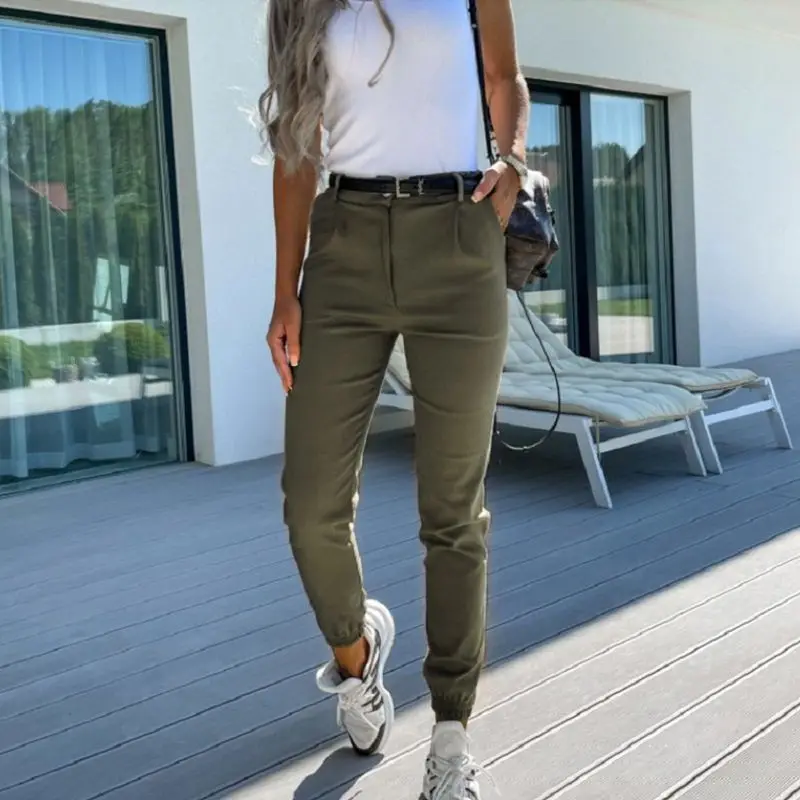 ربيع عارضة مكتب سيدة Sweatpants مع كيتس الشارع Sle l الخصر السراويل الطويلة فضفاضة تناسب السيدات السراويل
