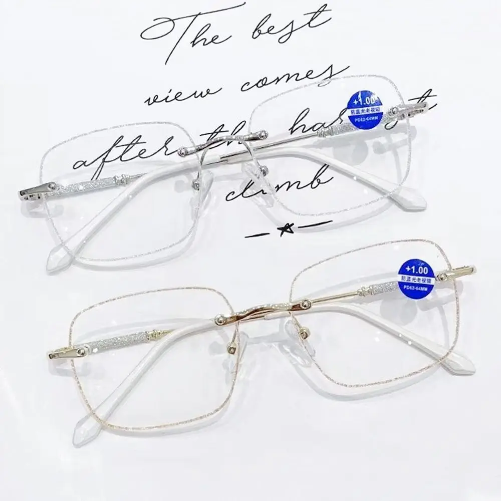 Blue Ray Blocking Anti-Blue Light Reading Glasses Ultralight Shiny Rhinestone Hyperopia Glasses Metal Eye Protection