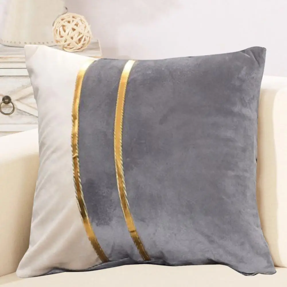 Pillow Case Plush Two-color Splicing Throw Pillow Cover Soft Stylish Decorative Cover With Hidden Zipper Home Jade Color Brief