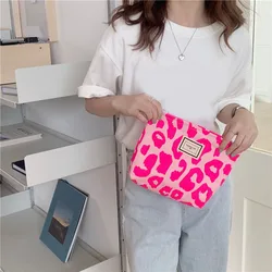 Bolsa cosmética de lona retrô para mulheres, estojo grande para meninas, saco de armazenamento de batom feminino estampa leopardo, bolsas pequenas, moda