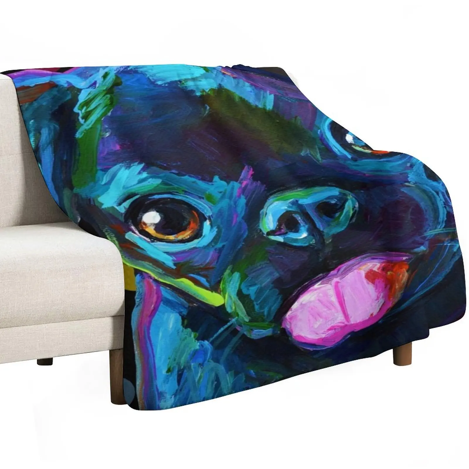 

Derpy Black Pug Puppy with Polka Dots Throw Blanket warm winter Luxury Designer Soft Plush Plaid Blankets
