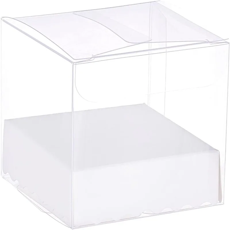 20 Packs Clear Plastic Gift Boxes with Paper Pedestal Transparent Favor Box for Candy Cookie Wedding and Baby Shower Party Treat