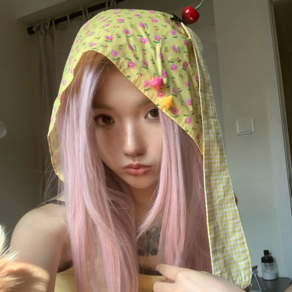 

Turban Y2K Korean Lop Ear Rabbit Hat Bowknot Polka Dot Floral Hair Scarf Peach Cherry Pullover Cap Vacation