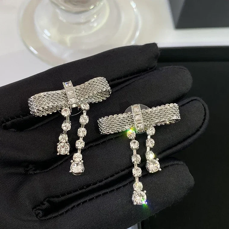 

Fashion Designer Brand Top Quality Crystal Bow Luxury Earrings Necklace Hairpin Women Jewelry Trend
