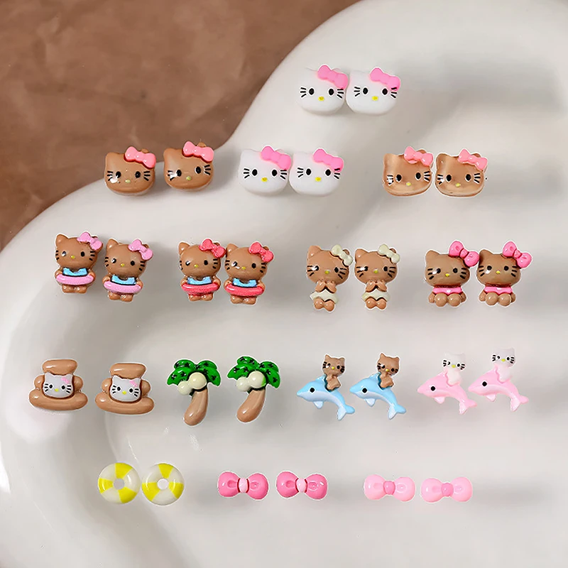 Kawaii 10PCS Hawaii Hello Kitty Nail Decorations Accessories Art Stickers Plum Box DIY Phone Case Hairpin Accessories Hot Sale